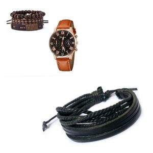 5pc Black and Brown Men's Watch Set
